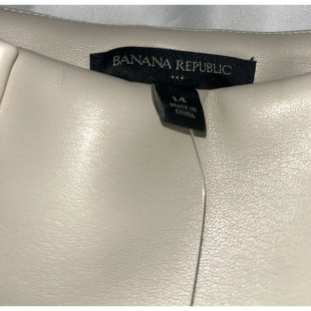 Banana Republic Seamed Vegan Leather Womens Midi Skirt Size 14 Oyster Pearl